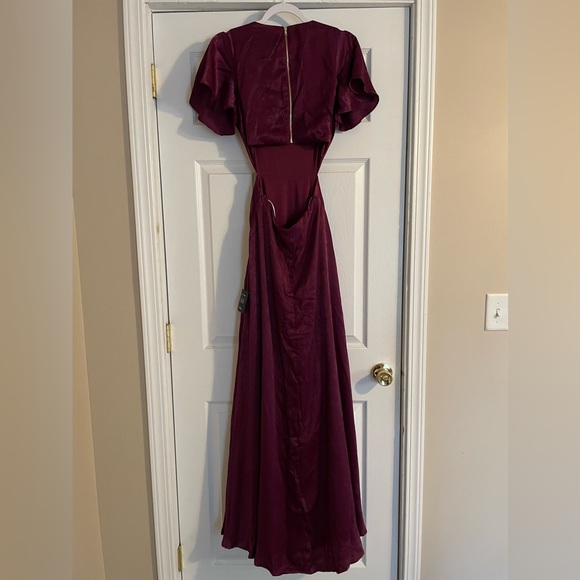Lulus Garden Bliss Burgundy Satin Cutout Maxi Dress - Picture 6 of 9